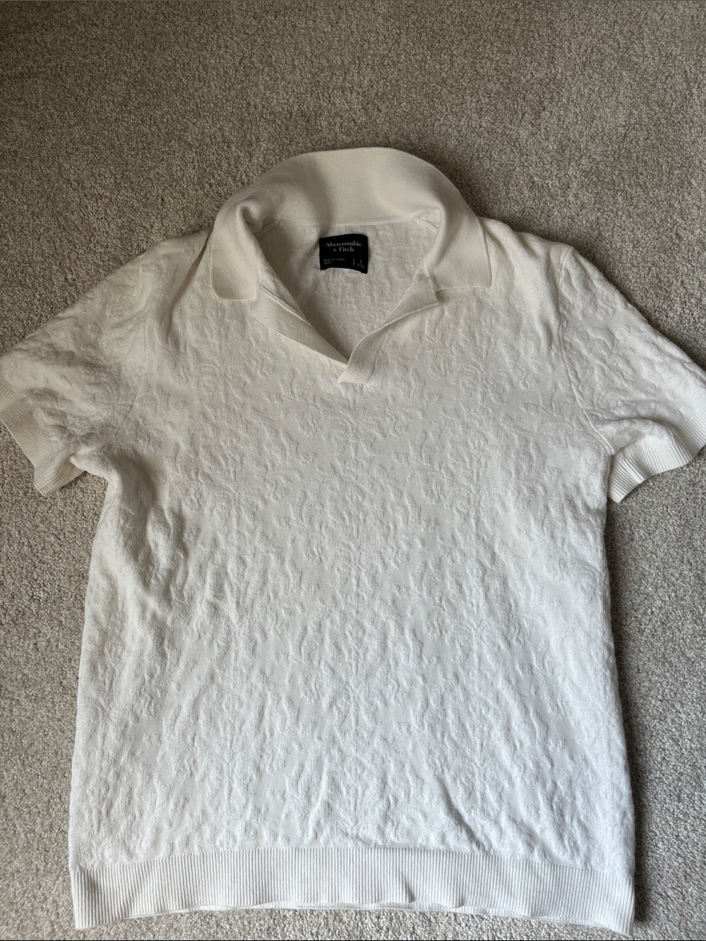 Abercrombie & Fitch White Short-Sleeve Knit Polo